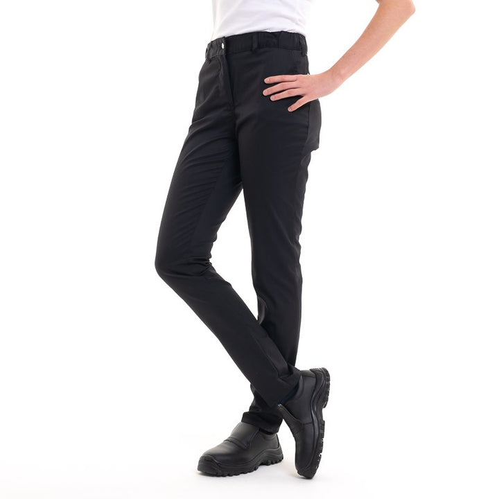 Pantalon de cuisine noir coupe slim pour femme