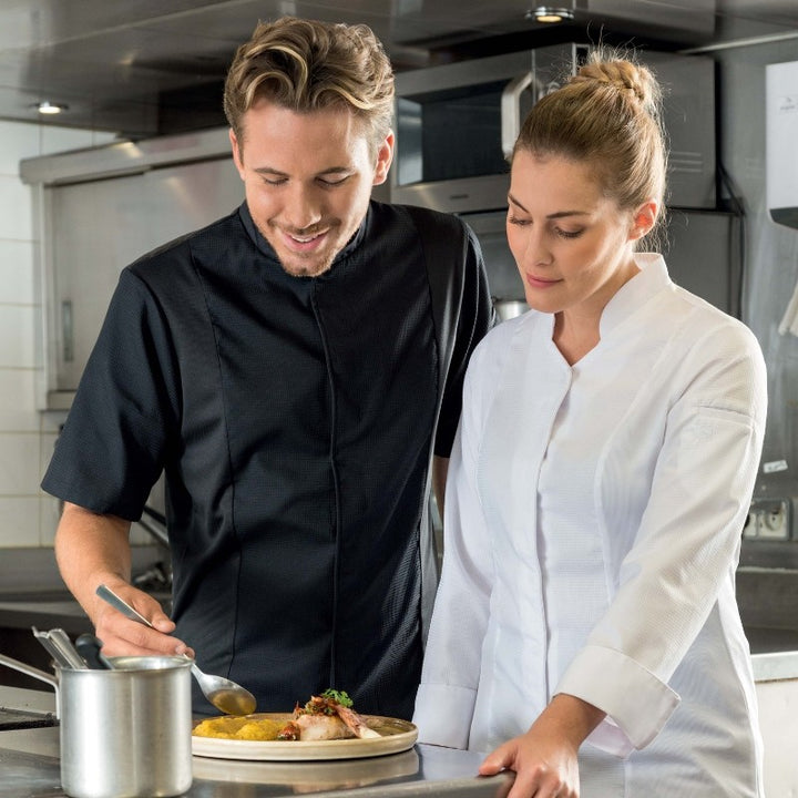 Veste de Cuisine Unisexe Manches Courtes Siaka Blanc - ROBUR