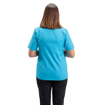 Dos Veste de Cuisine Femme Californie Manches Courtes Bleu Turquoise - MANELLI