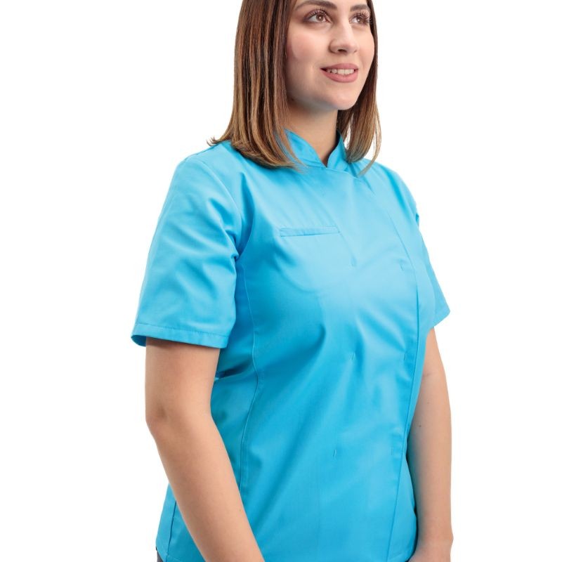 Veste de Cuisine Femme Californie Manches Courtes Turquoise - MANELLI