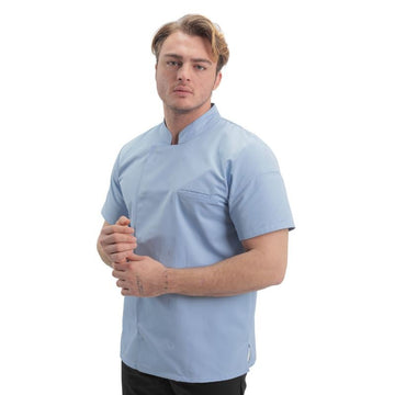 Veste de Cuisine Homme Texas Manches Courtes Bleu Ciel - MANELLI