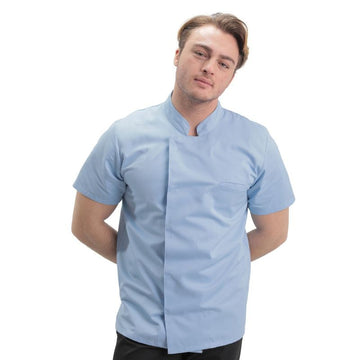 Veste de Cuisine Homme Texas Manches Courtes Bleu Ciel - MANELLI
