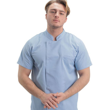 Veste de Cuisine Homme Texas Manches Courtes Bleu Ciel - MANELLI