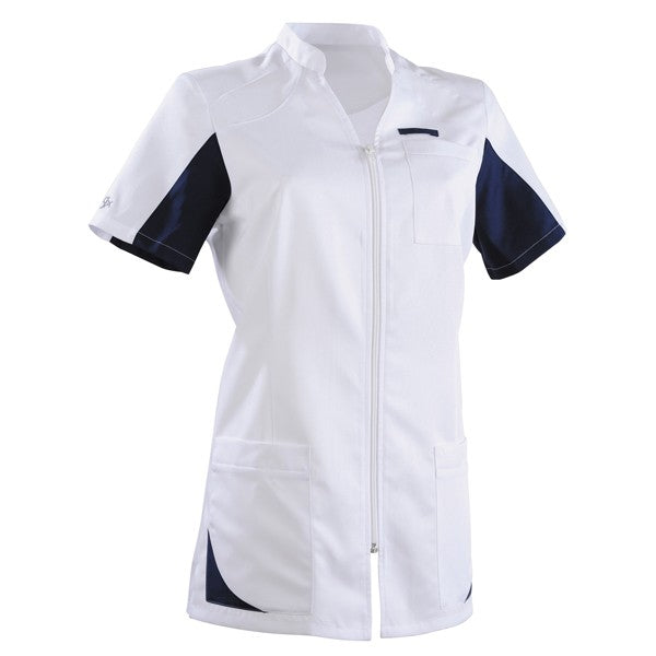 Blouse médicale femme 2SAN blanc & bleu marine manche courte promo