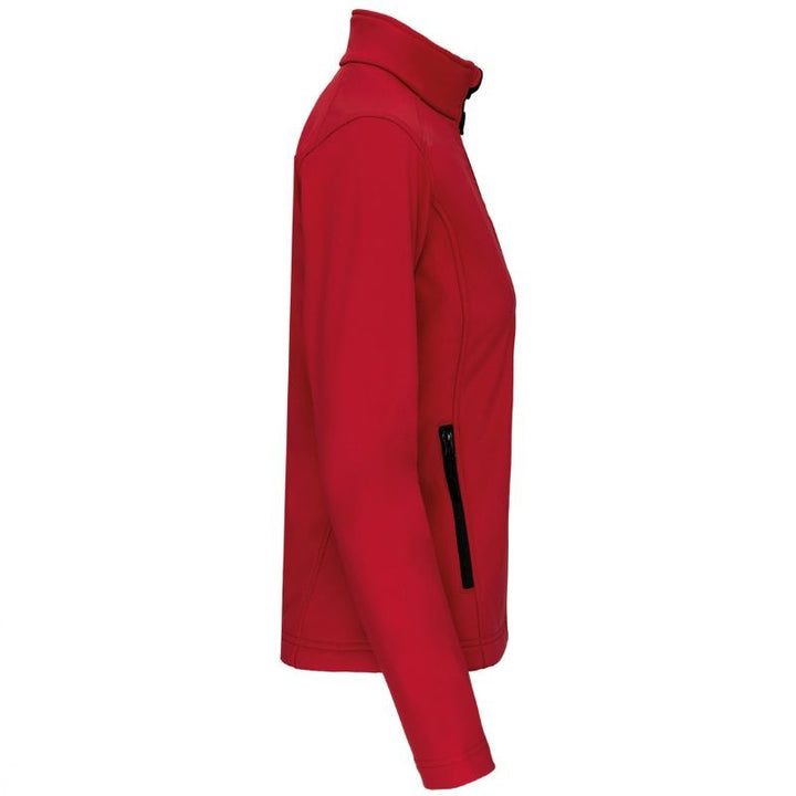Vue de côté Veste de Travail Femme Softshell Rouge - KARIBAN