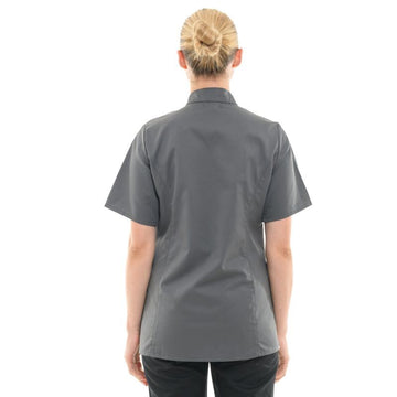 Veste de Cuisine Femme Californie Manches Courtes Grise - MANELLI I Dos