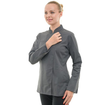 Veste de Cuisine Femme Californie Manches Longues Gris - MANELLI I Fermeture boutons pression