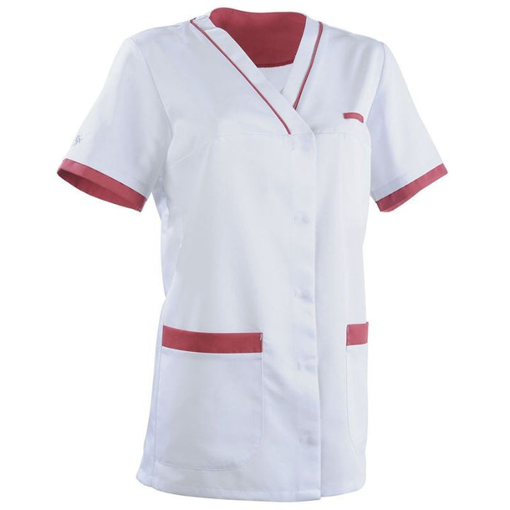 Tunique Médicale Femme Manches Courtes Alexandra Bicolore Blanc Cassis - CLEMIX BY LAFONT
