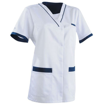 Tunique Médicale Femme Manches Courtes Alexandra Bicolore Blanc Bleu Marine - CLEMIX BY LAFONT