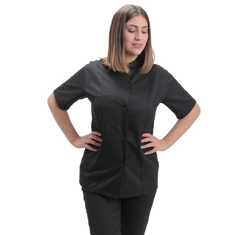 Sihouette Veste de Cuisine Femme Marbella Manches Courtes Noire - MANELLI