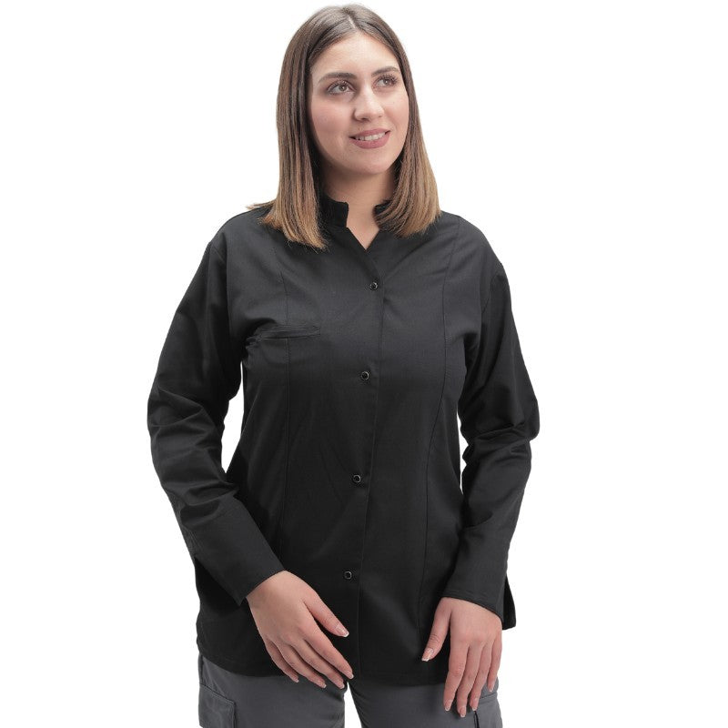 Veste de Cuisine Femme Marbella Manches Longues Noire - MANELLI