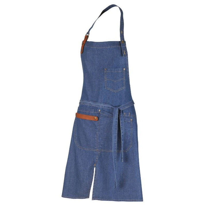 Tablier à Bavette Harold Denim Délavé Cuir Cognac - ROBUR