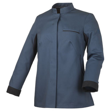 Veste Cuisine Femme Manche Longue Escale Bleu Océan Liseré Noir - ROBUR