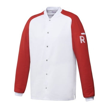 Veste de Cuisine manches longues rouges Vintage style campus américain de face
