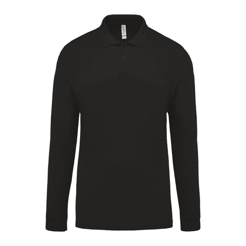 Polo Piqué Homme Manches Longues Noir - KARIBAN