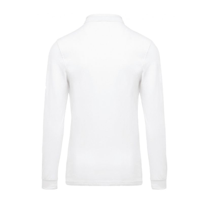 Polo Piqué Homme Manches Longues Blanc - KARIBAN I Dos