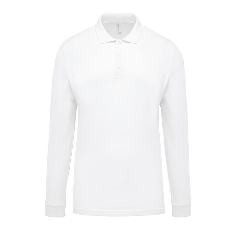 Polo Piqué Homme Manches Longues Blanc - KARIBAN