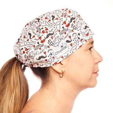 Calot Médical Unisexe 100% Coton à Motifs Moustache CHRYSVAL