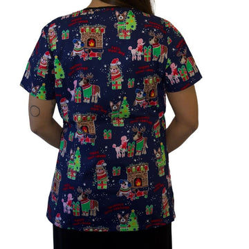 Dos Blouse Médicale Femme Col V Motif Noël - CHEROKEE