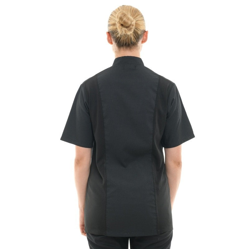 Dos veste de cuisine gaufrée noir pour femme