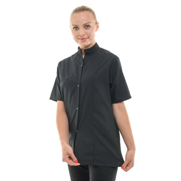 Zoom Veste de Cuisine Femme Gaufrée Malaga Manches Courtes Noire - MANELLI