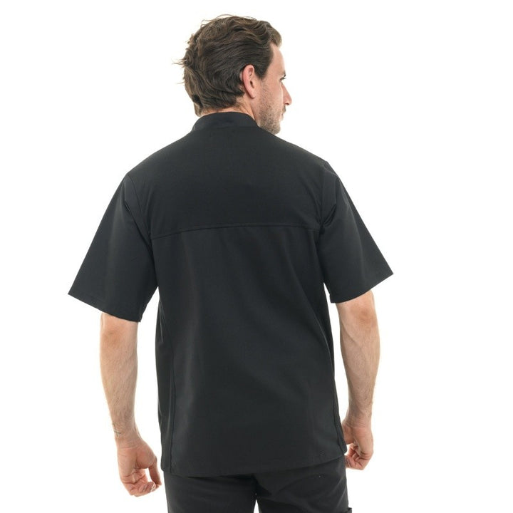 Dos aéré veste de cuisine noir manches courtes avec maille respirante