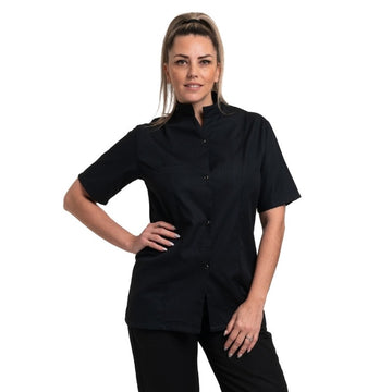 Veste de Cuisine Femme Gaufrée Malaga Manches Courtes Noire