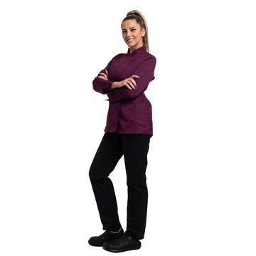 Ensemble veste de cuisine Californie Prune avec pantalon de cuisine femme Manelli