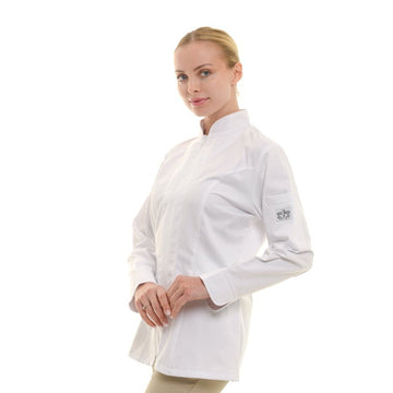 Veste de Cuisine Femme Manches Longues Blanche Lady Monza - CHAUD DEVANT - 3