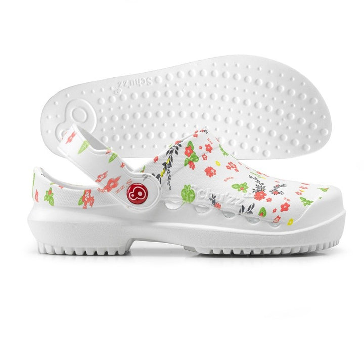 Protec sabots médicaux motif fleurs vue de face + semelle amovible bubble
