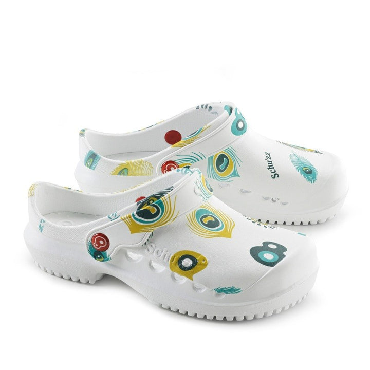 Sabots Protec Schu'zz motifs paon vue d'ensemble