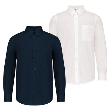 Chemise bleu marine en popeline de qualité pour enfant.