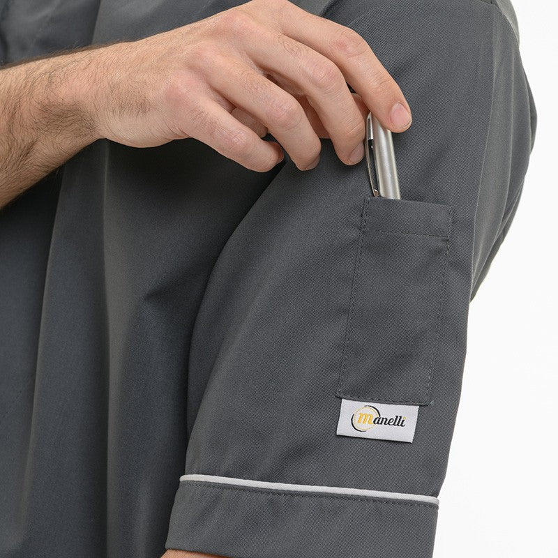 Veste de cuisine grise avec poche stylo et liseré blanc Sandro MC Manelli