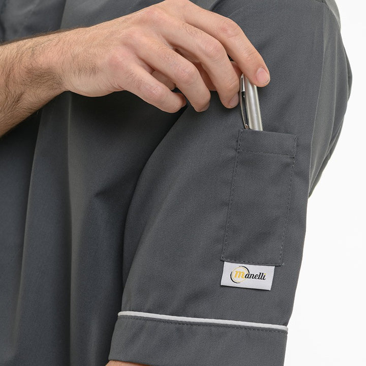 Veste de cuisine grise avec poche stylo et liseré blanc Sandro MC Manelli