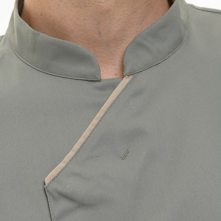 Veste Cuisine Tilleul Manches courtes Detail col mao Harti ROBUR