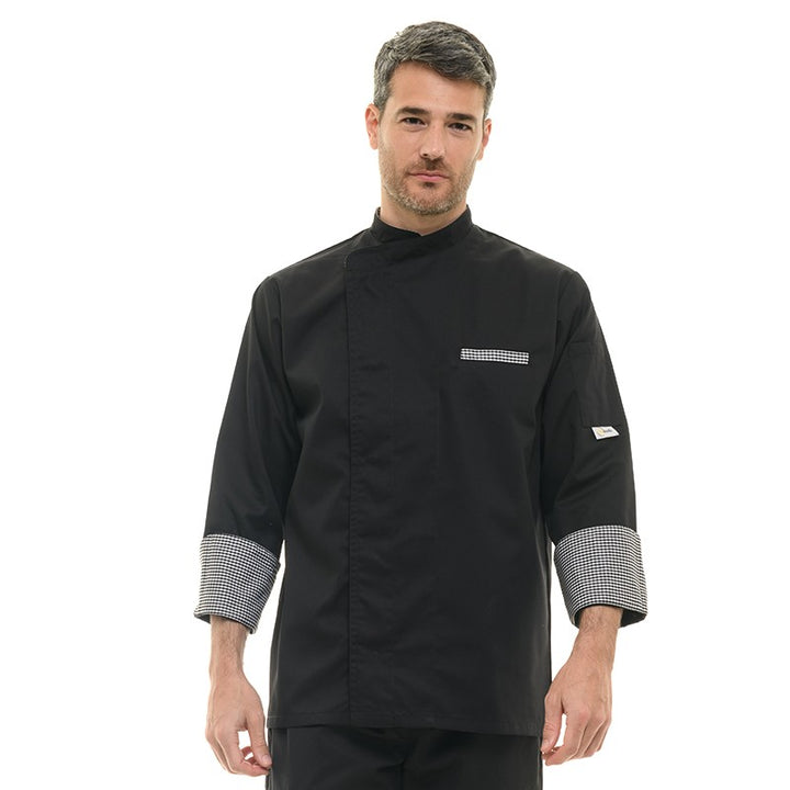 Veste de Cuisine Originale Noire Motifs Petits Carreaux