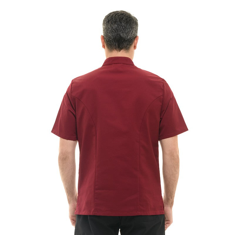Veste de cuisine à manches courtes bordeaux de dos
