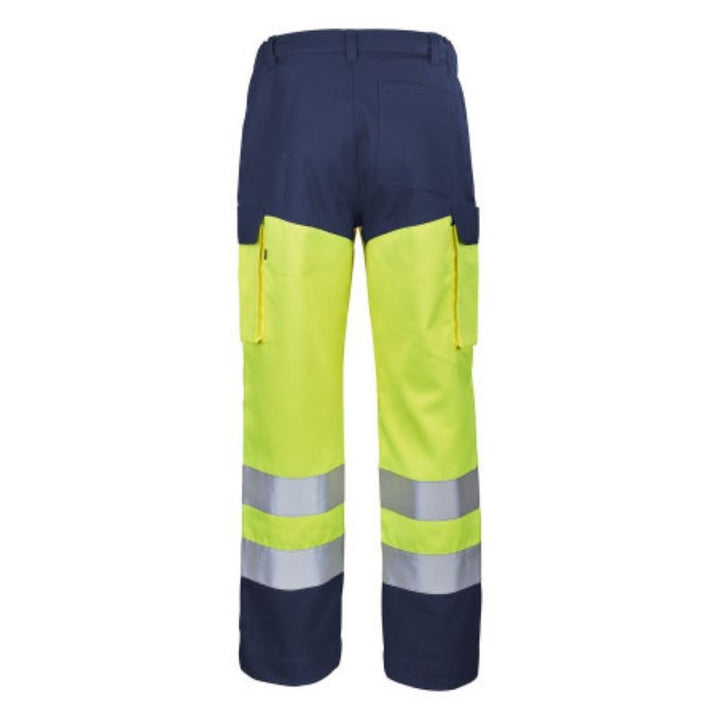 Dos Pantalon de Travail Unisexe Haute Visibilité Fluo Base XP Jaune FLuo et Bleu Marine CEPOVETT