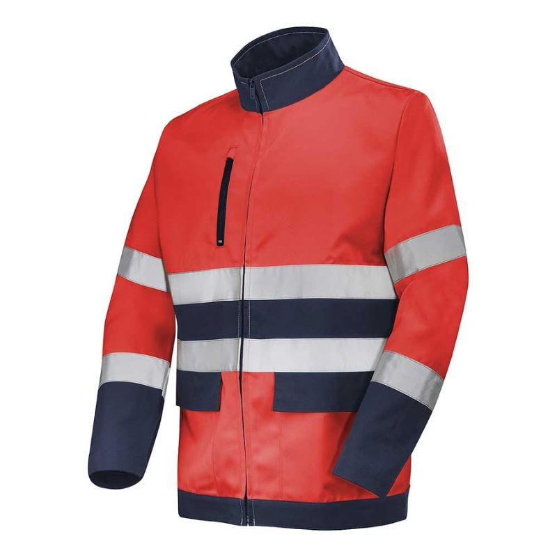 Blouson de Travail Unisexe Haute Visibilité Fluo Base XP rouge fluo /  bleu marine CEPOVETT