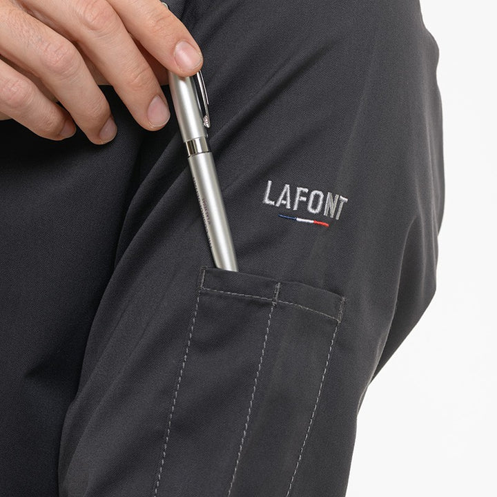 Détail veste de cuisine avec double poche stylo Mint Lafont