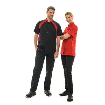 Duo veste de cuisine homme Arthur et veste de cuisine Femme rouge Manelli