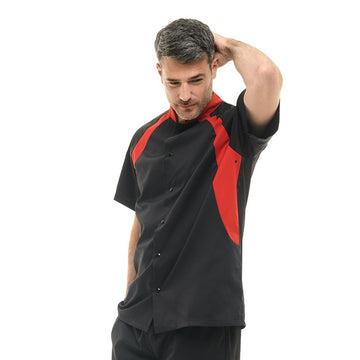 Veste de cuisine noire duo rouge 35% coton, 65% polycoton