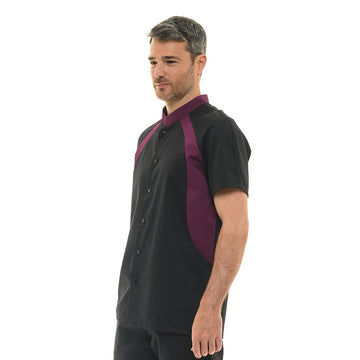 Veste de cuisine prune et noire, bicolore, en polycoton