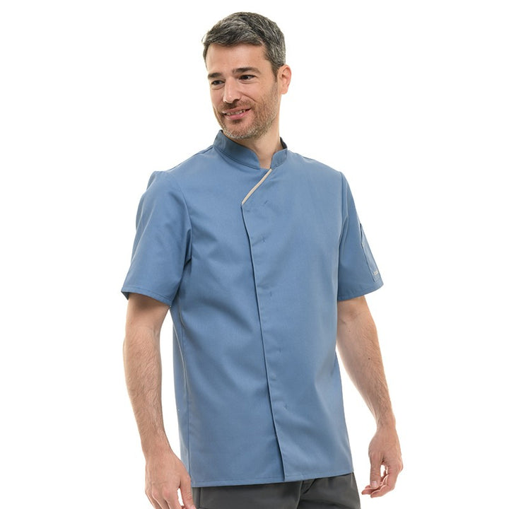Veste de cuisine bleu Harti Robur avec fermeture croisée