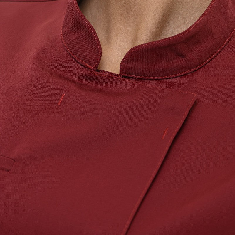 Détail du col officier de la veste de cuisine Californie Bordeaux