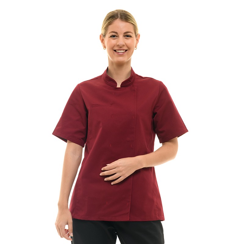Veste de Cuisine Femme Californie Manches Courtes Bordeaux - MANELLI