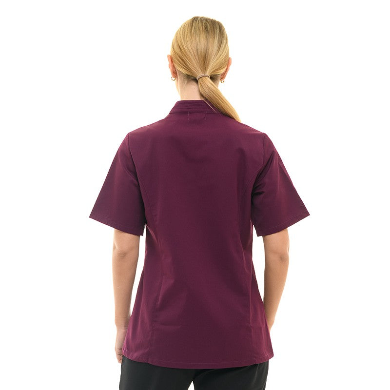 Dos Veste de Cuisine Femme Californie Manches Courtes Prune - MANELLI