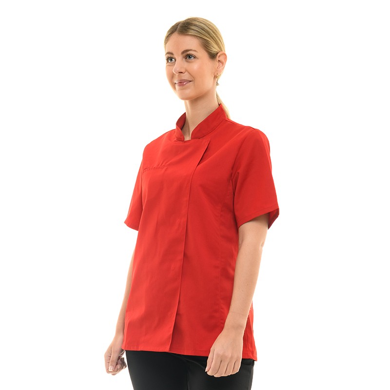 Zoom Veste de Cuisine Femme Californie Manches Courtes Bordeaux - MANELLI