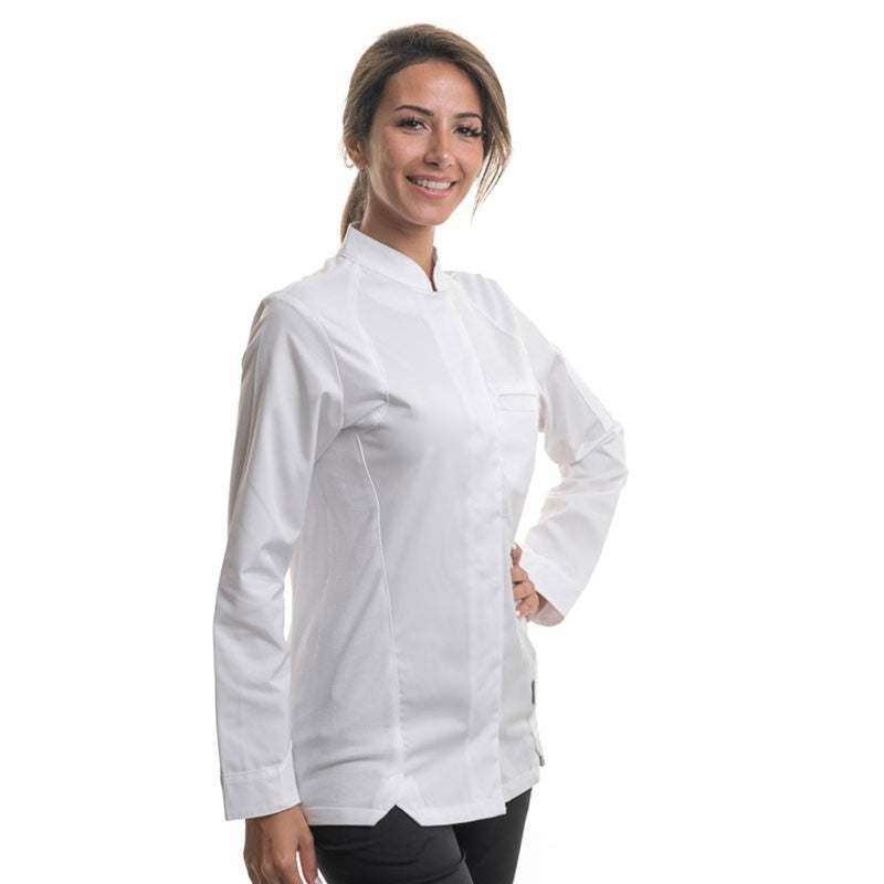 Détail veste de cuisine poche passepoil Pepper Blanc Lafont