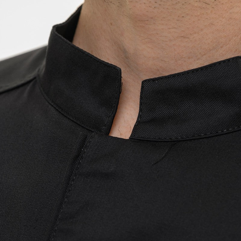 Détail col de la veste de cuisine Abax Noir Robur